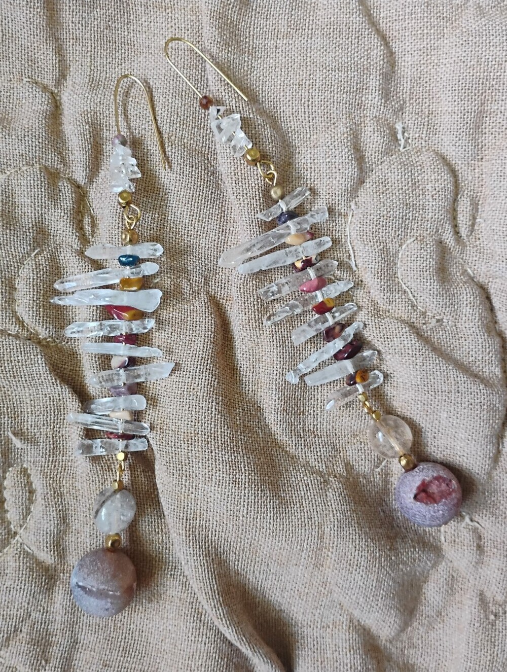 XXL 'Showstopper' Quartz, Mooakite Jasper, and Druzy Statement Earrings - Picture 8 of 9